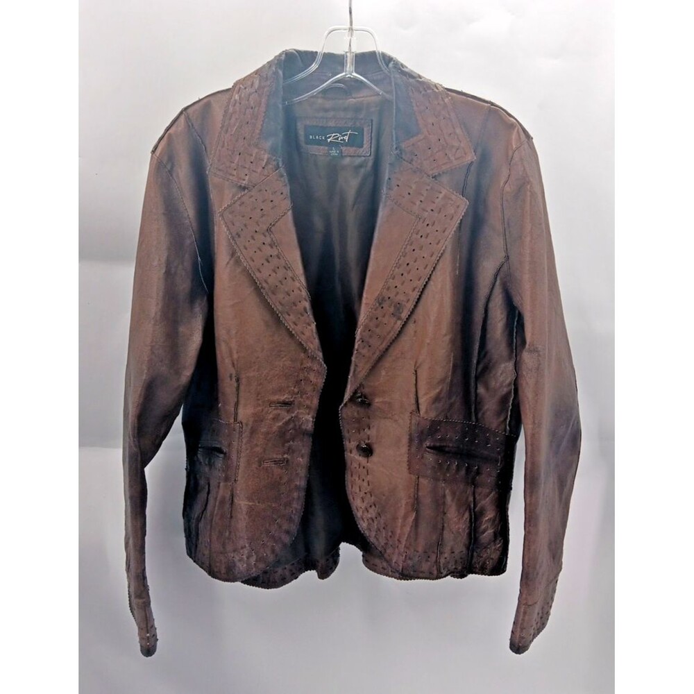 Black Rivet Leather Jacket Women's Size: Large Moto Brown Vintage